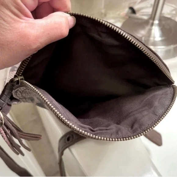 Lucky Brand Crossbody Bag Snake Embossed Leather Purse Brown Tan